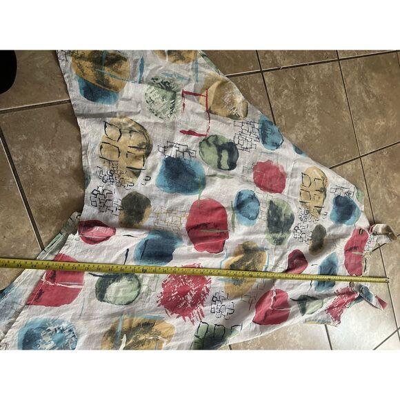 New Collection OS Linen Printed MIDI Shark Bite Dress - Picture 3 of 6